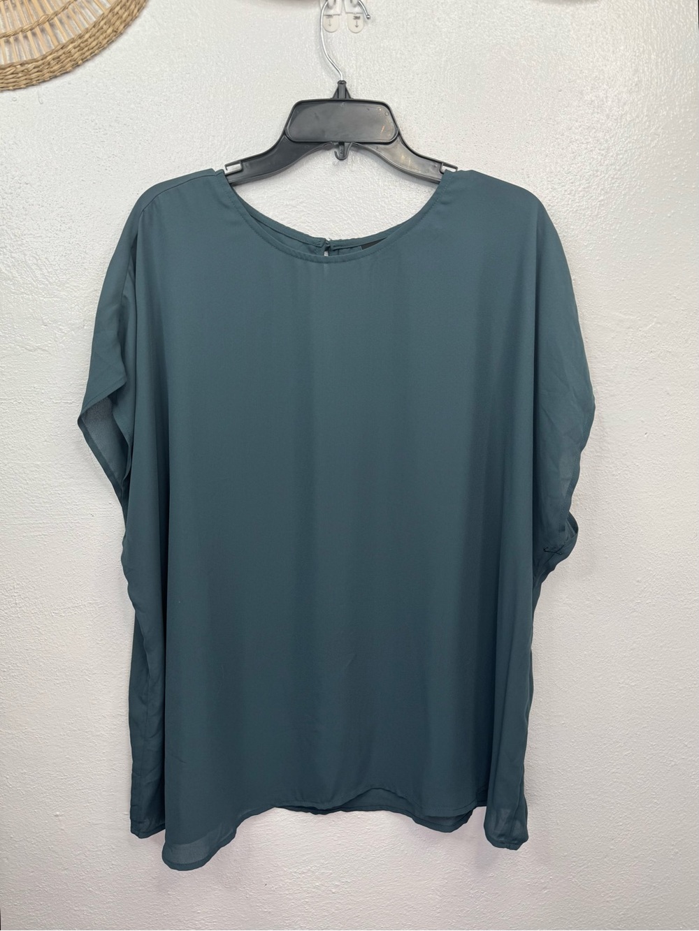 Halogen Blouse Womens 3X Dark Teal Woven Short Sleeve Dolman Keyhole Back